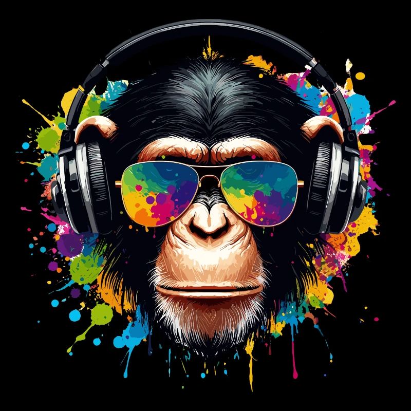 DJ Monkey Chimpanzee Monkey Music Headphones Funny