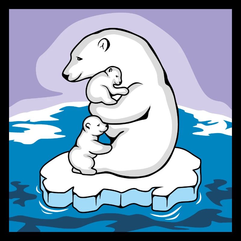 Eisbären-Mama mit ihren beiden Babys auf einer Scholle