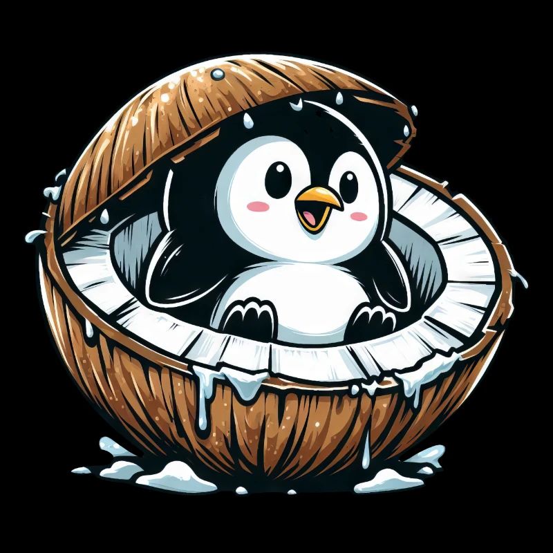 Cute Penguin Coconut Summer Fruit Funny