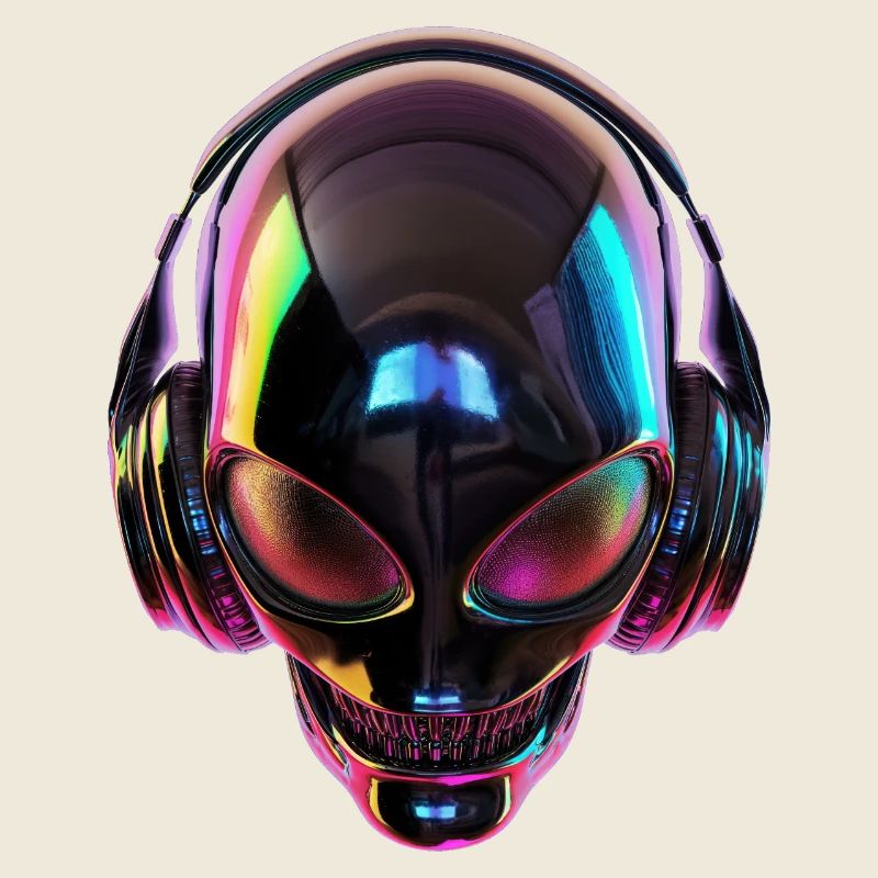 Tête extraterrestre noire avec écouteurs
