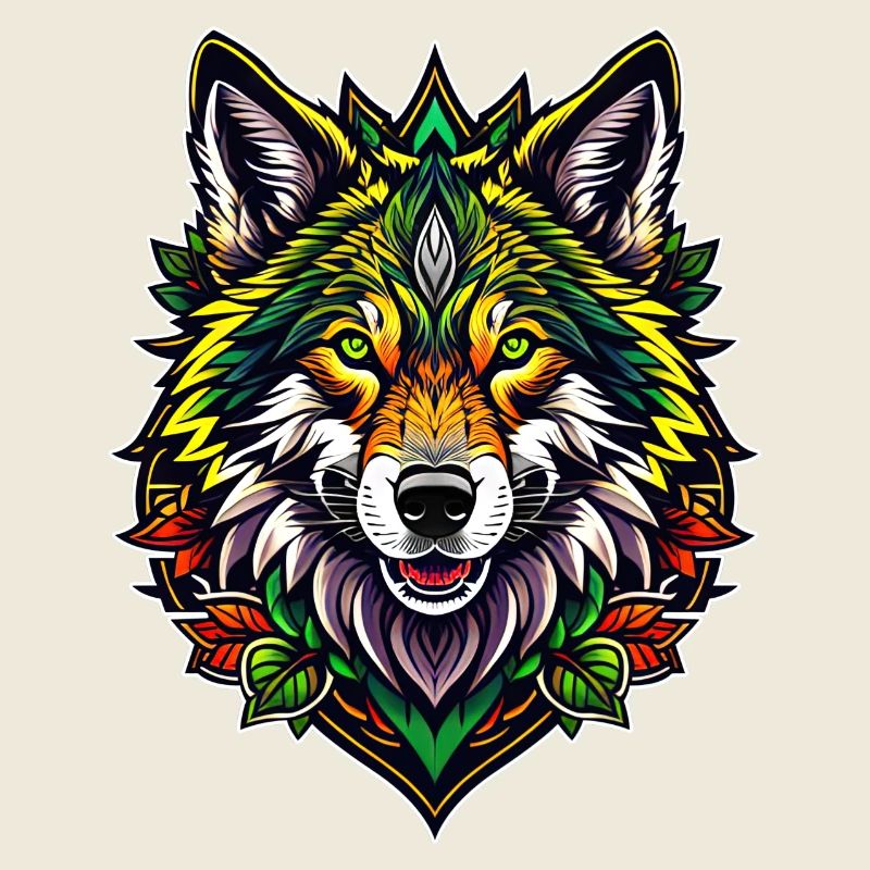 Farbenfrohe Wolfsillustration