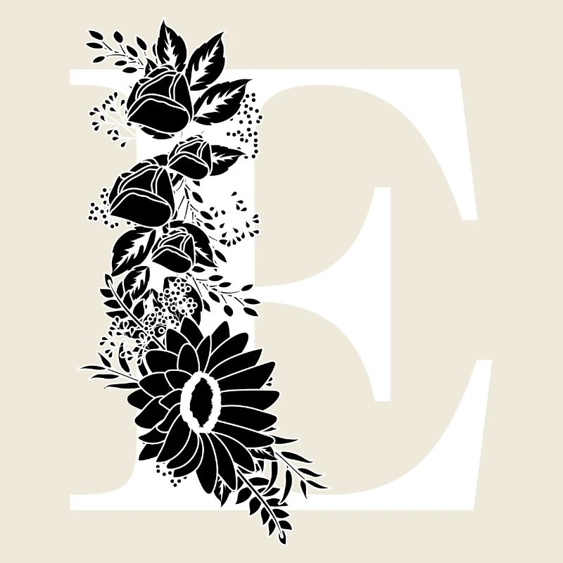 Black and white floral letter e