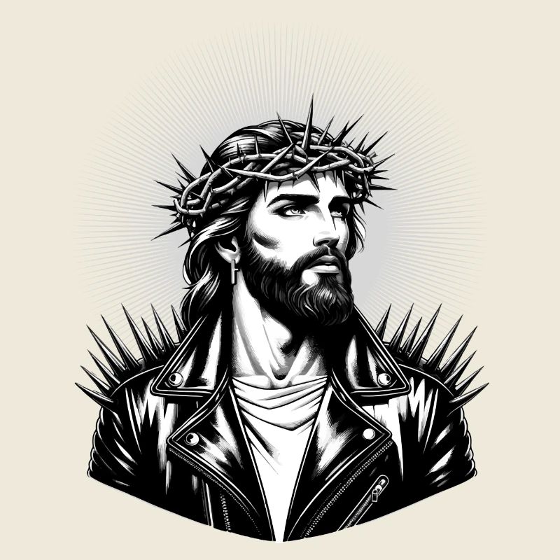 Jesus Christus mit stylischer Frisur & Lederjacke