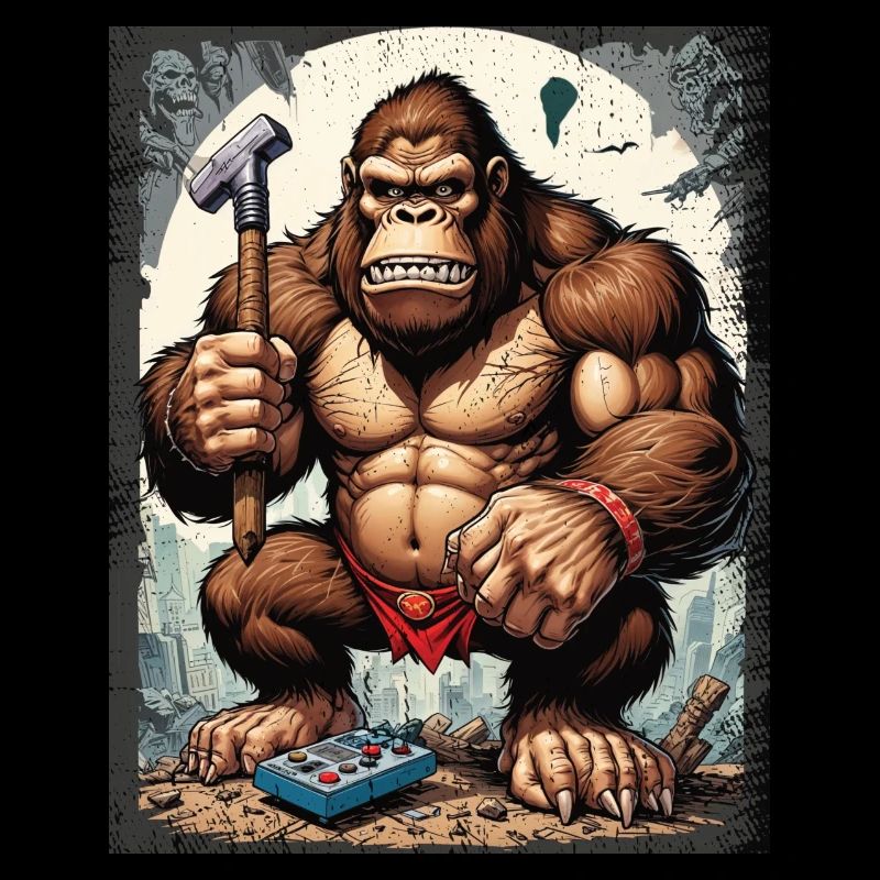 Retro Gamer Gorilla mit Controller Konsolenspiele