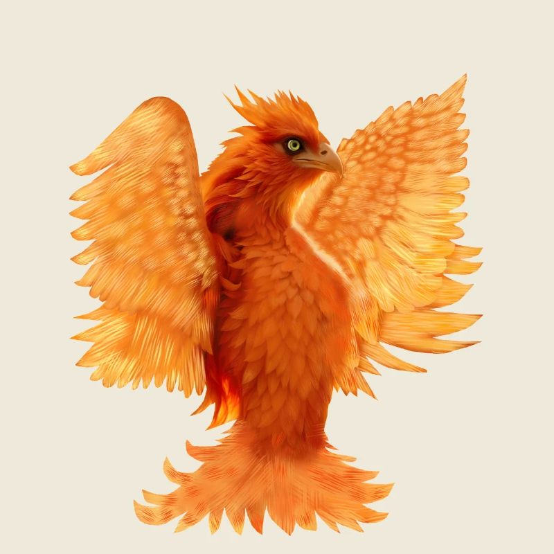 Simurgh: Neon Emerald Gaze, Feuriger Vogel