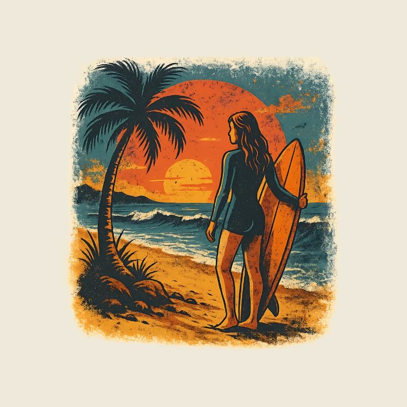 Surfeuse Plage Coucher de soleil