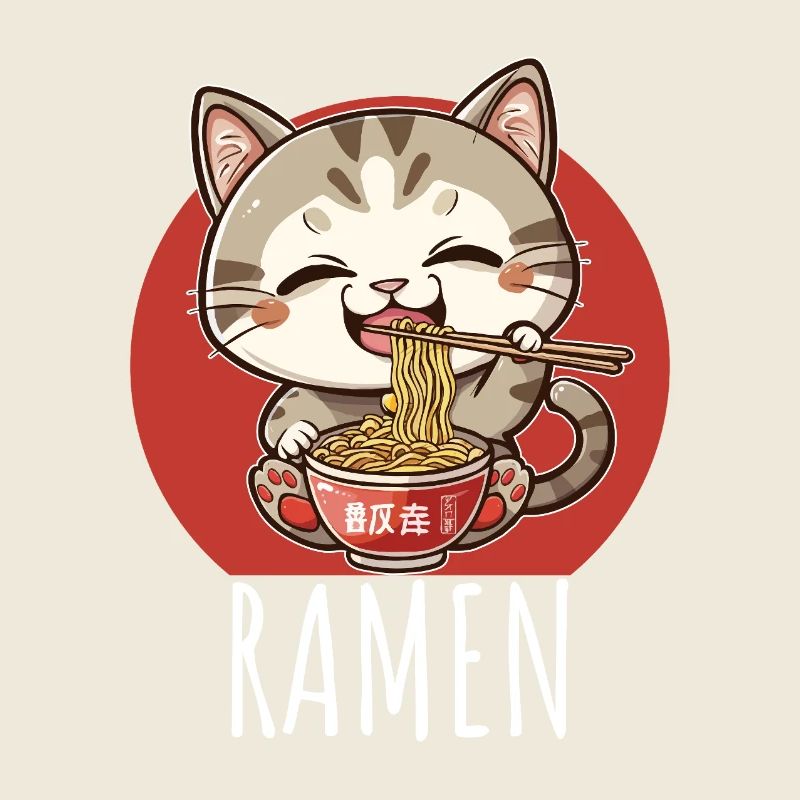 Retro Kawaii Katze isst Ramen