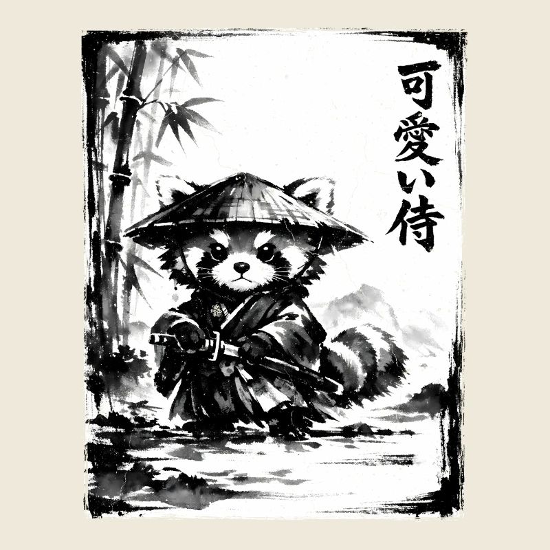 Dessin à l’encre de samouraï Red Panda Sumi-e
