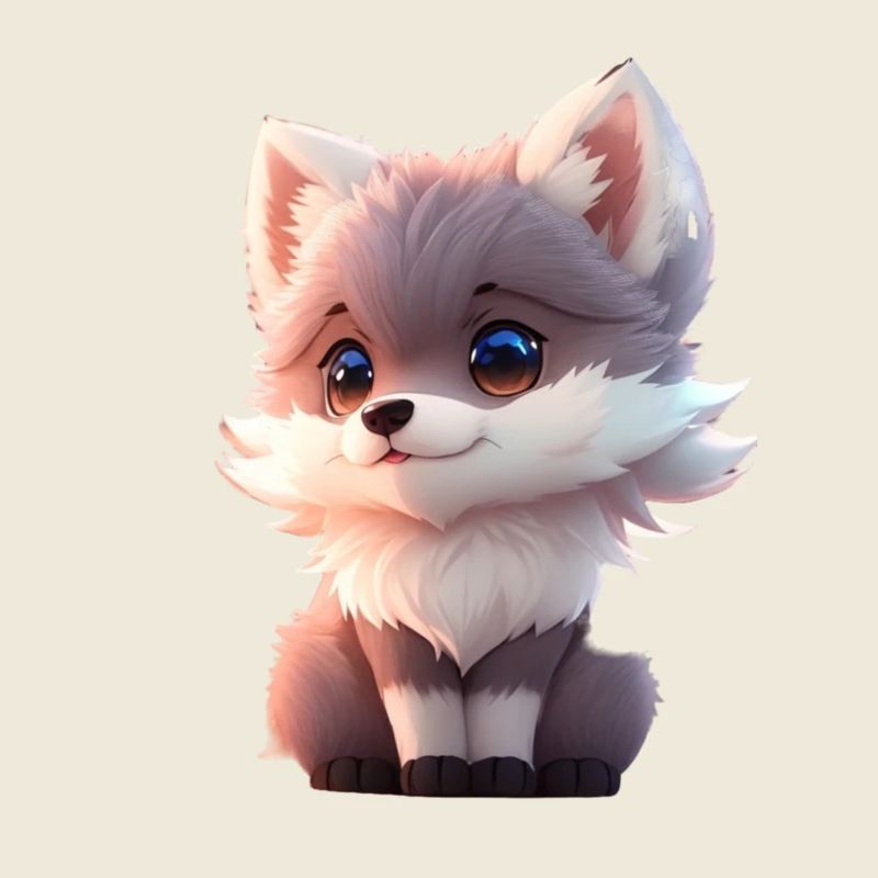 Mignon minuscule hyperréaliste anime Wolf Tee, animal de compagnie