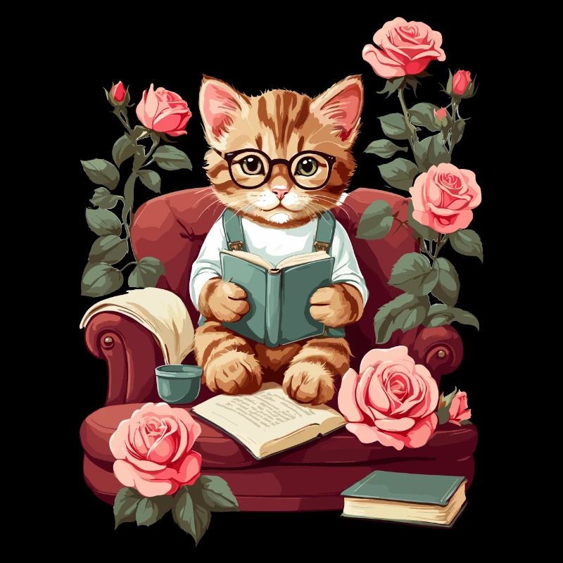 Cute Clever Cat with Reading Glasses