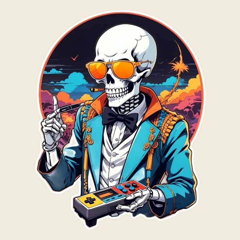 Retro Gamer Skeleton with Controller Console Games