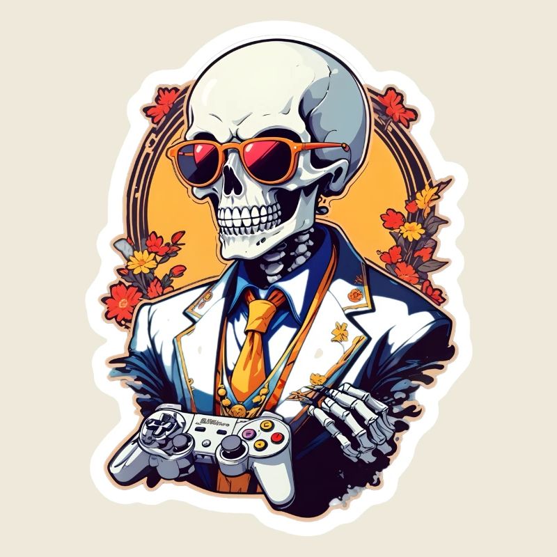Retro Gamer Skeleton with Controller Console Games