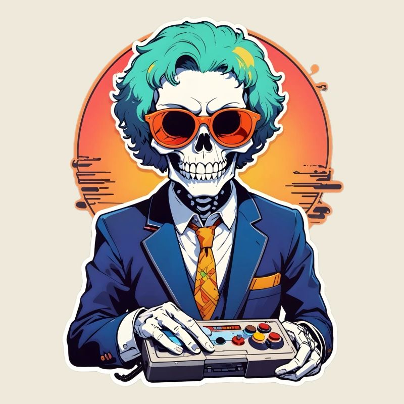 Retro Gamer Skeleton with Controller Console Games