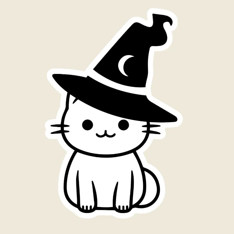 Chat sorcière d'halloween noir et blanc