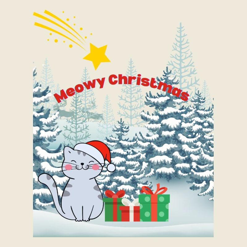 Cat in romantic Christmas landscape