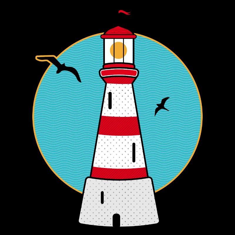 Leuchtturm mit Möwen-Maritimes Motiv im Retro Stil