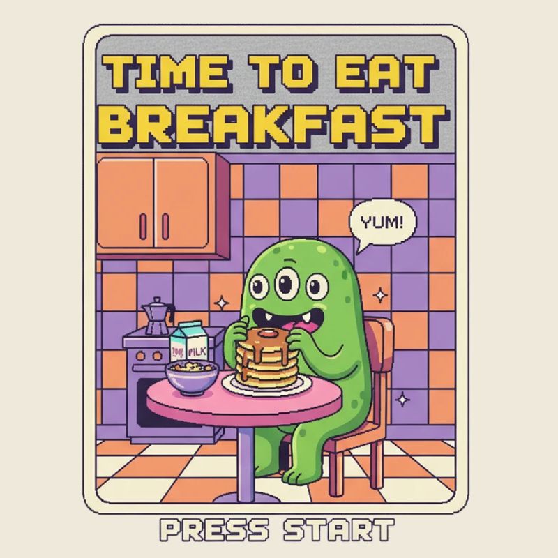 Temps de manger le petit-déjeuner Monster Retro Pixel Gaming