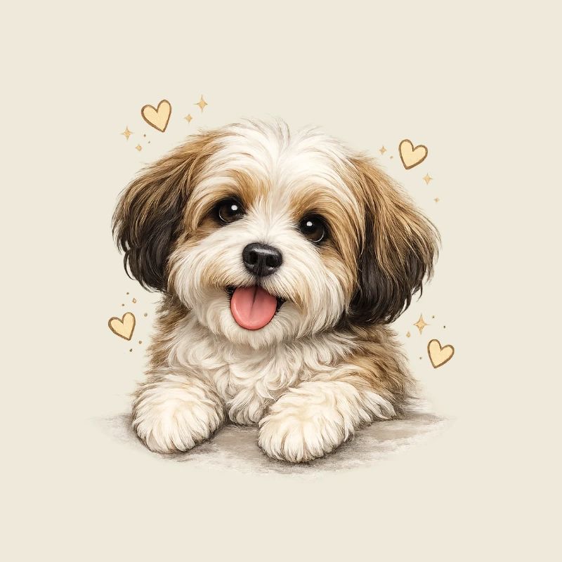 Zärtlicher Welpen mit Herzchen