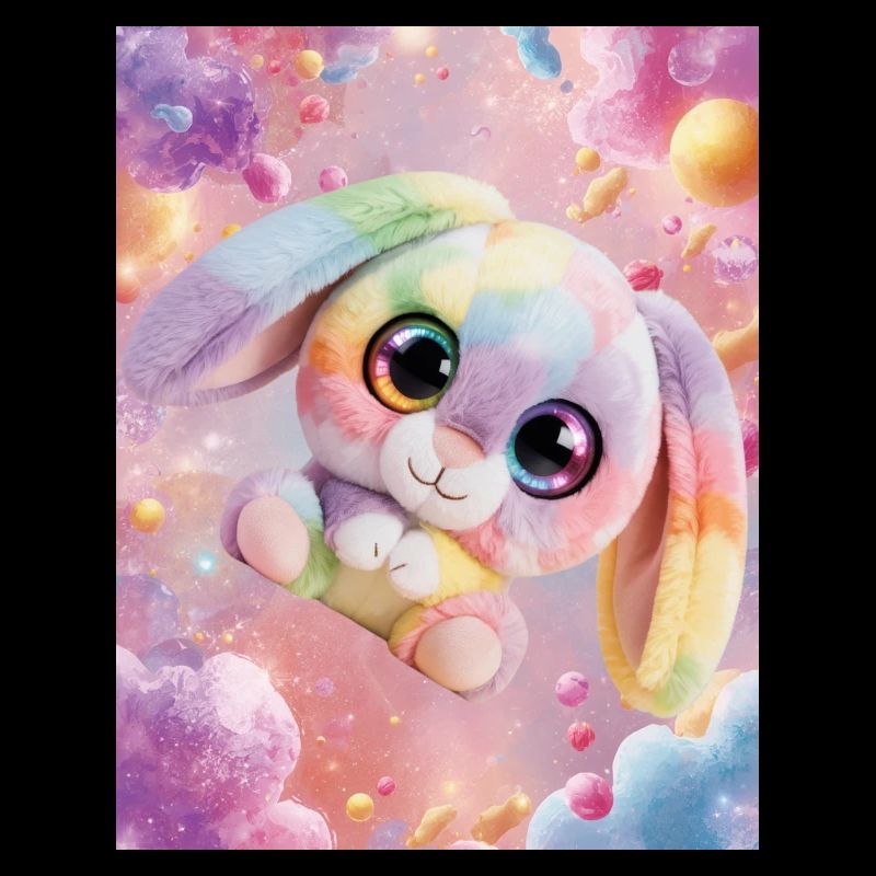 Rainbow cuddly bunny in the magic room