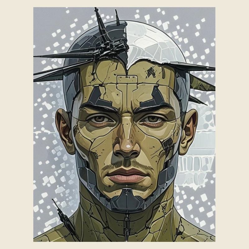 Zerbrochener Cyborg Kopf