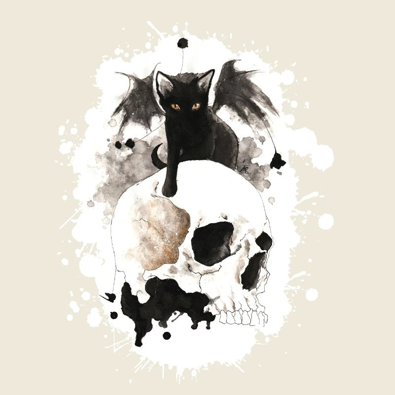 Witch cat on skull