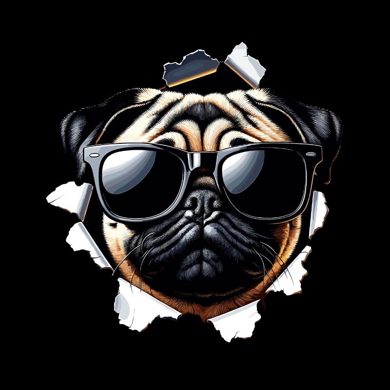 Drôle mignon chien carlin avec mur de lunettes de soleil