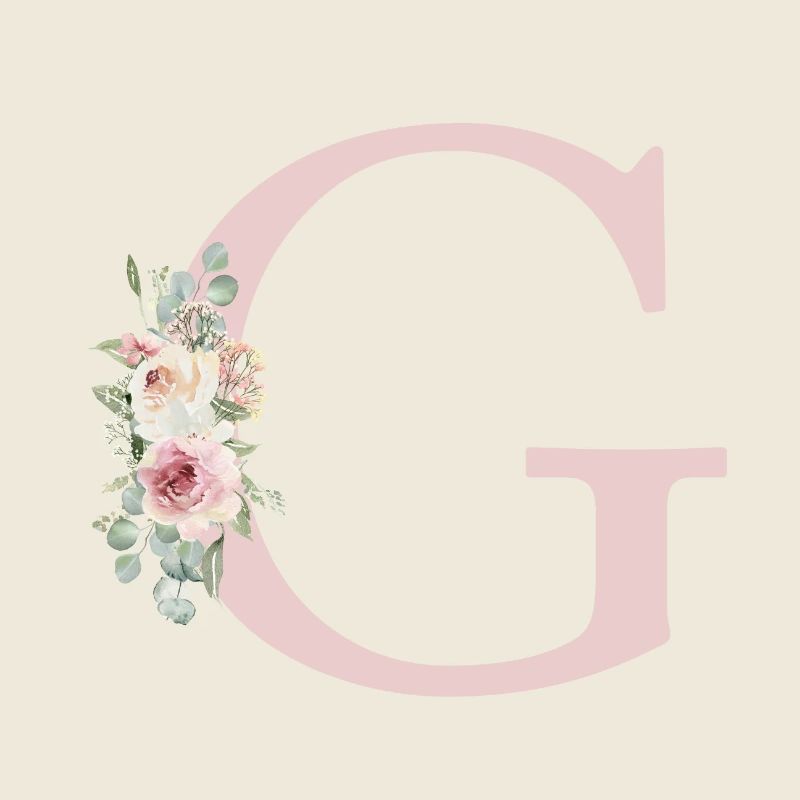 G| Monogramme | Eucalyptus Pastel Fleur Bleu