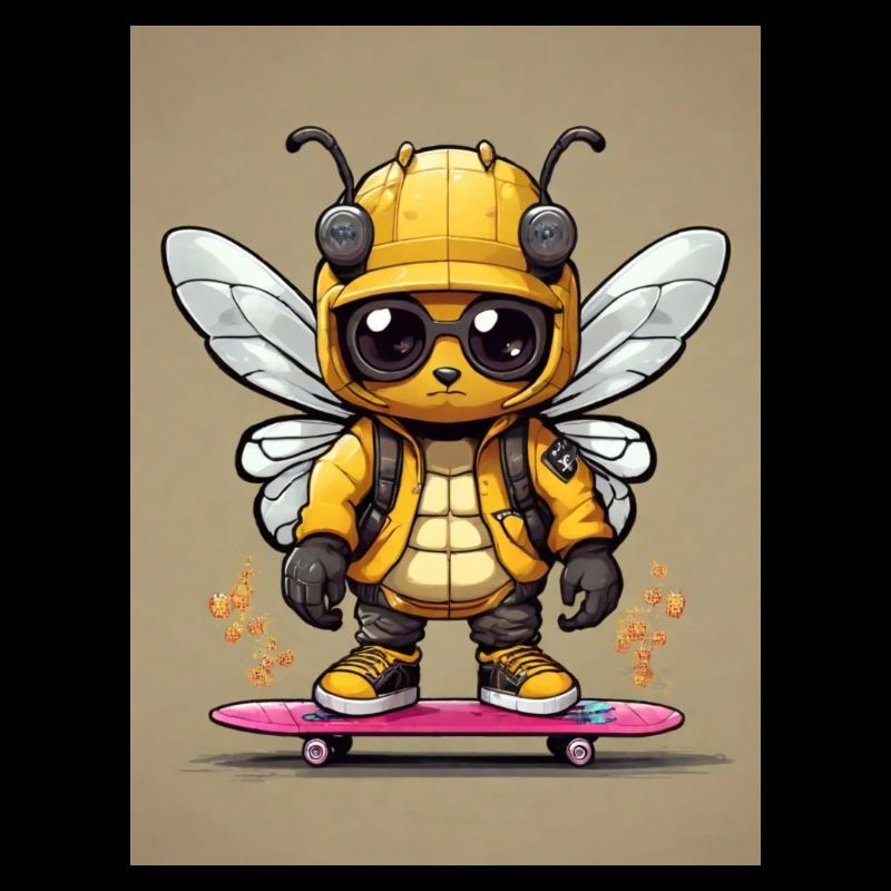 Comic Biene auf Skateboard