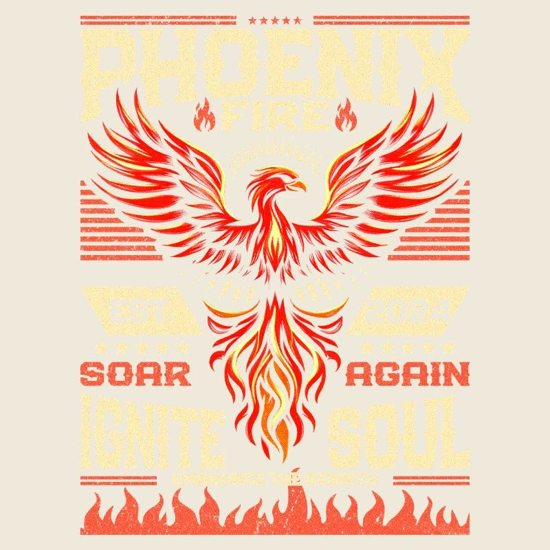 Phoenix Fire Art Vintage Rising Solar Bird