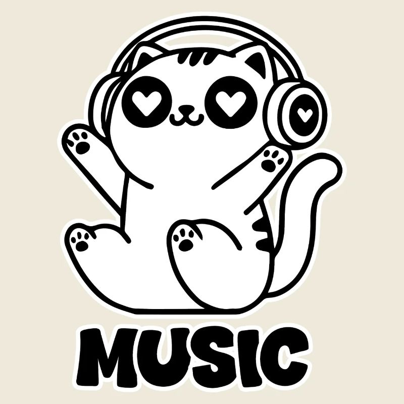 Herzäugige Katze mit Kopfhörern - Music Design