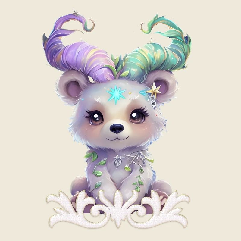 Magical bear cub in pastel glitter.