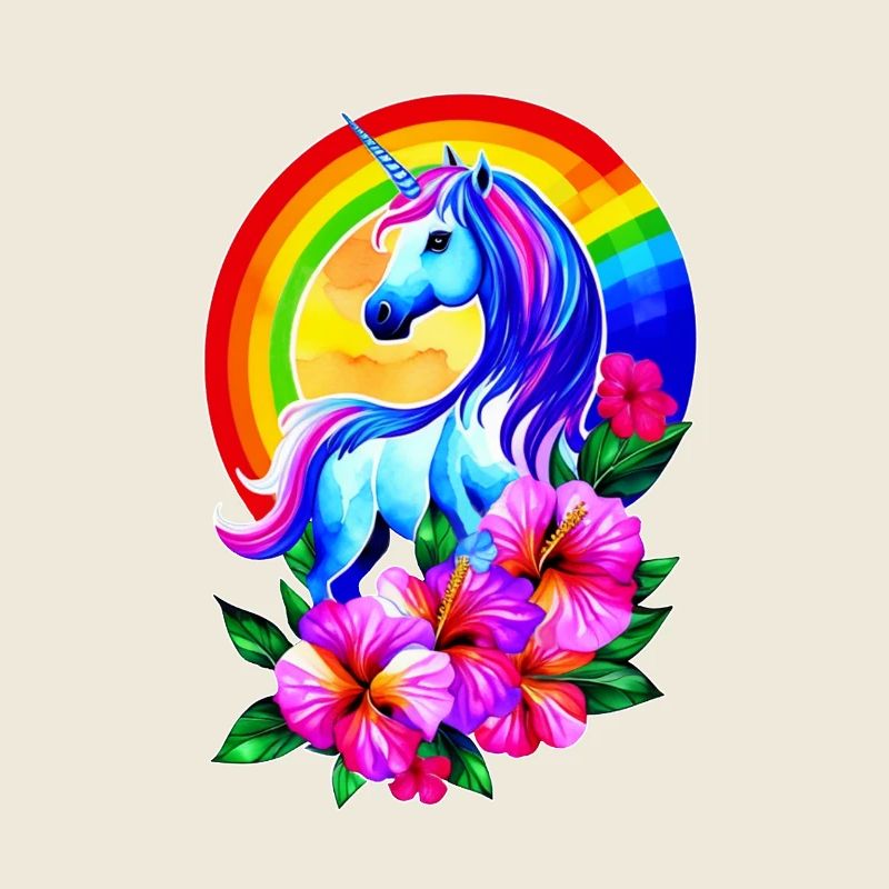 Magisches Regenbogen-Einhorn mit Blumen