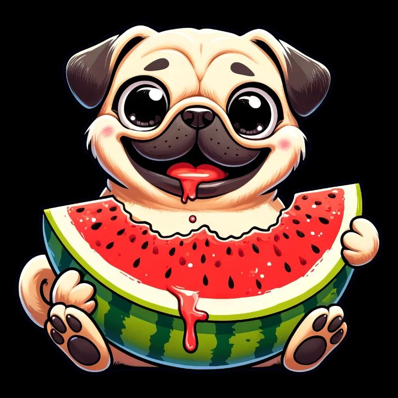 Pug with Melon Cute Cartoon