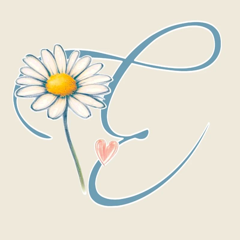 Lettre E Daisy Heart
