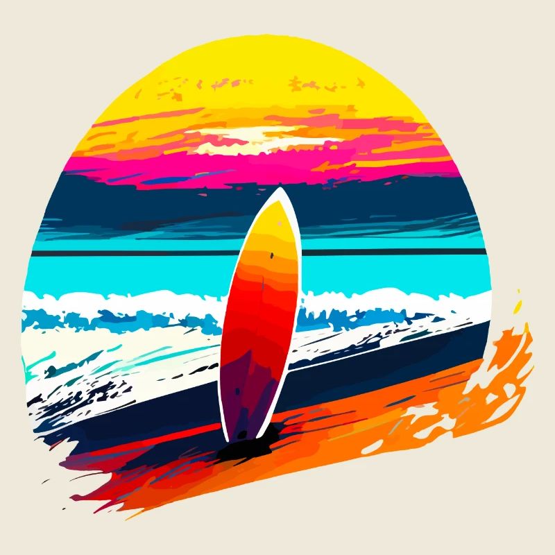 Sunset avec planche de surf