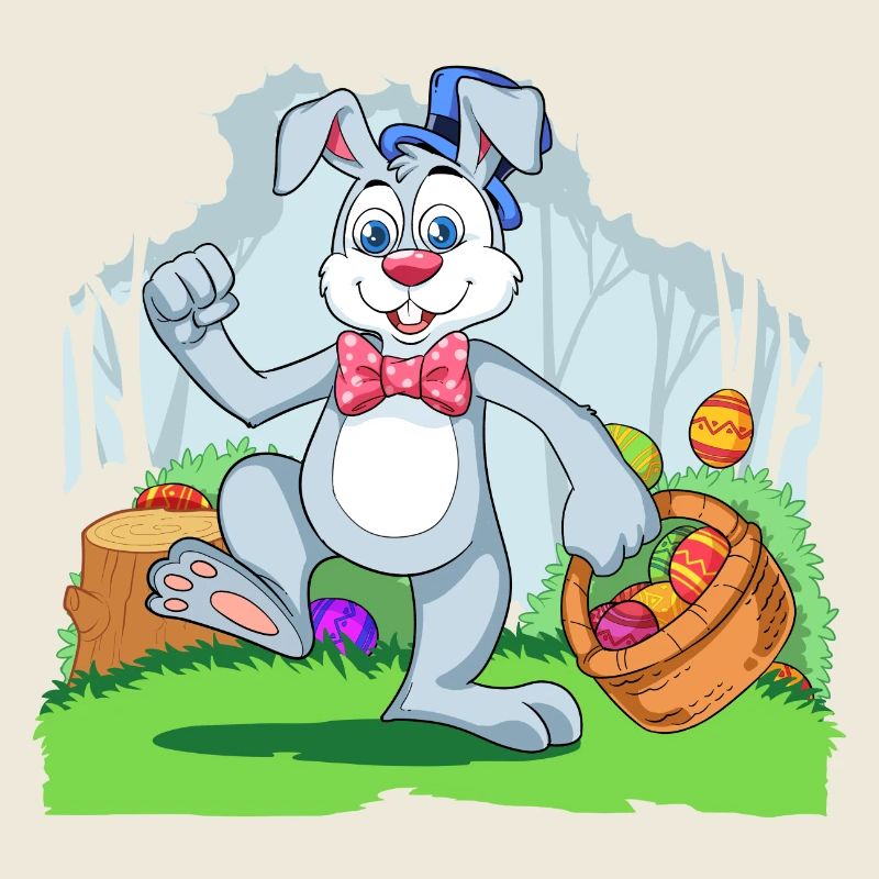 Lapin de Pâques avec panier d’oeufs coloré
