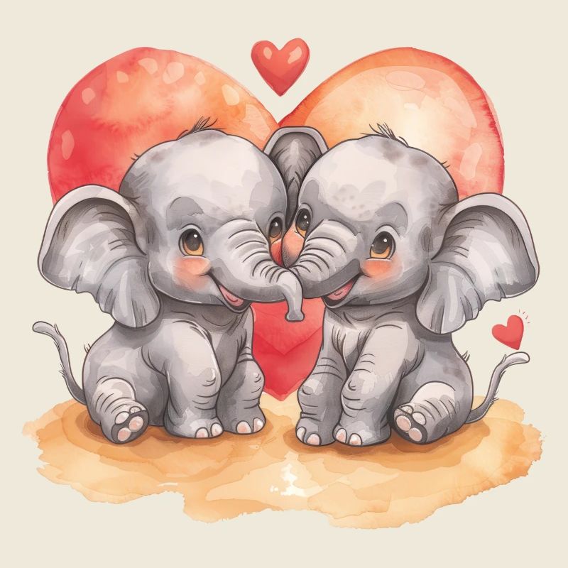 Deux éléphants de dessin animé amoureux du cœur