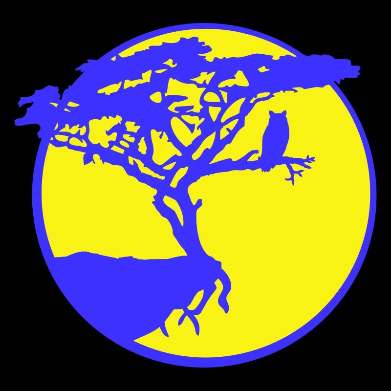 Baum Eule Vogel Mond Klippe Rund Nacht Silhouette