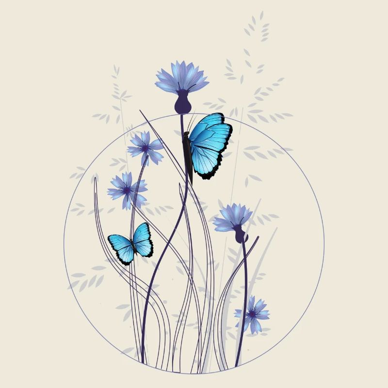 delicate grasses, cornflowers and butterflies