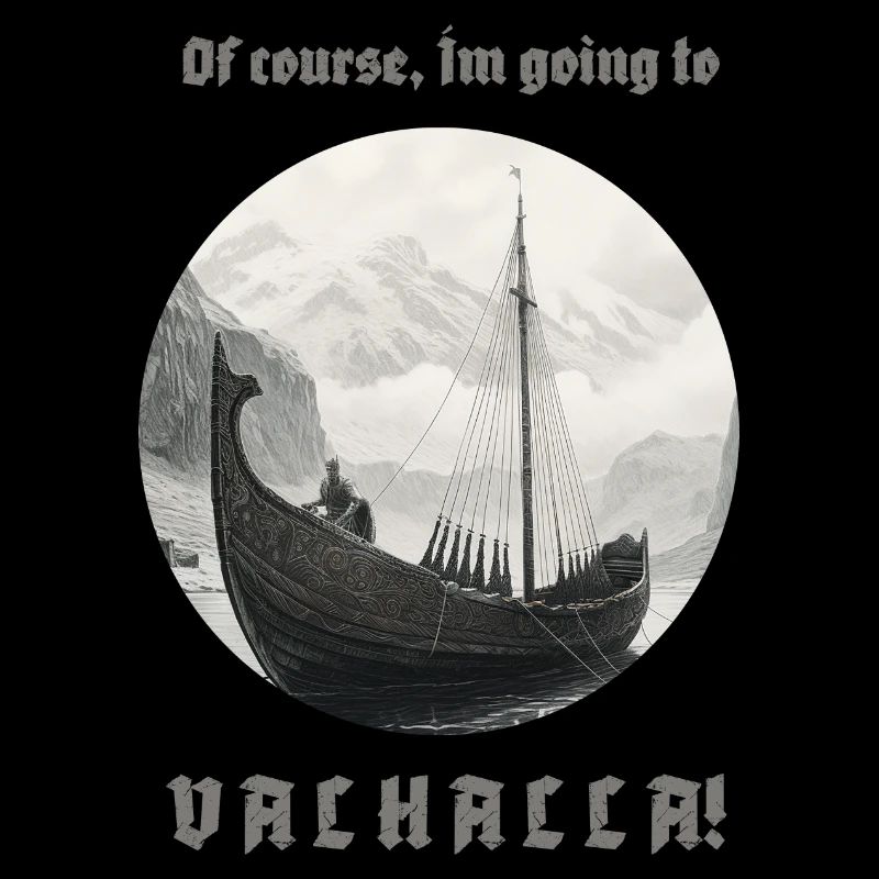 Le navire viking navigue vers Valhalla avec inscription