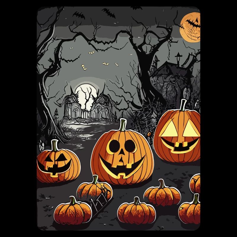 Scary Cemetery with Halloween Pumpkins