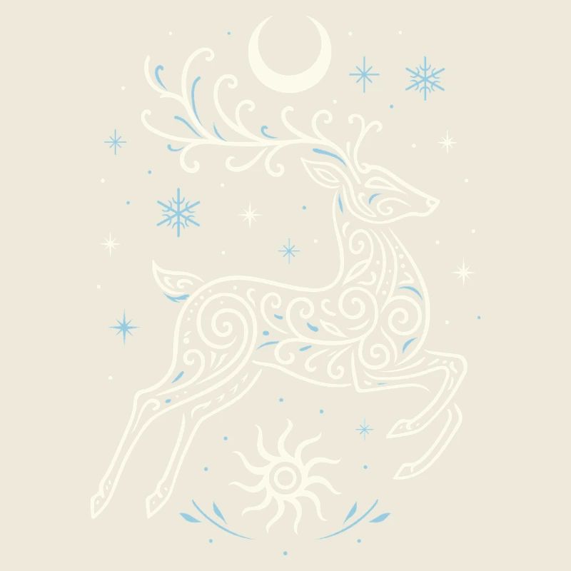 Cerf de Noël sautant avec soleil et lune