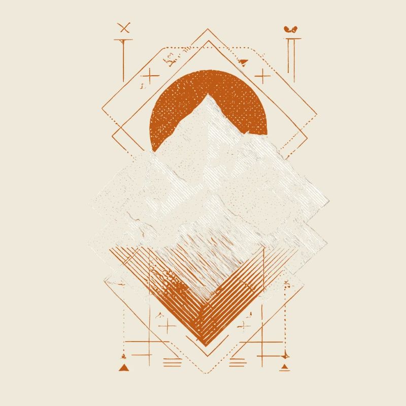 Berge mit Sonne – Geometrisches Linienkunstdesign