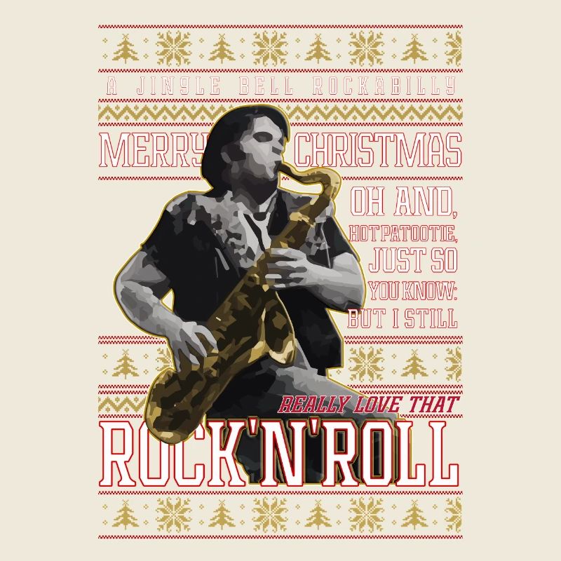 Eddie Rockabilly Saxophon Hässlicher Weihnachtspullover