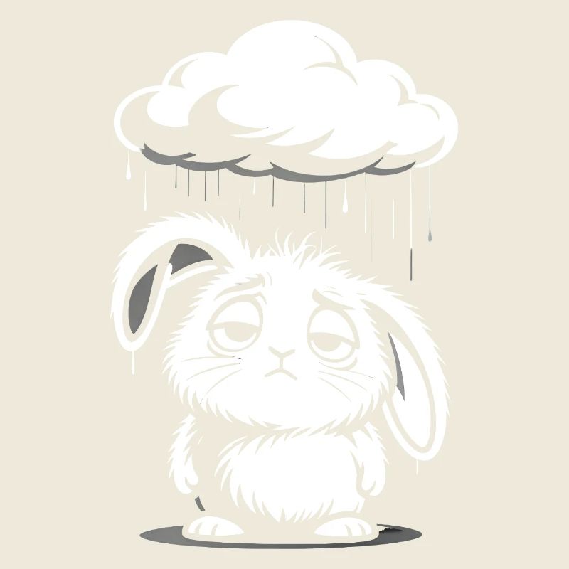 Sad Bunny - Cute Rain Cloud Design