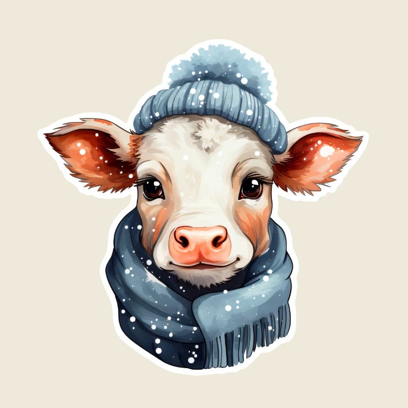 süsses Kälbchen mit Mütze und Schal