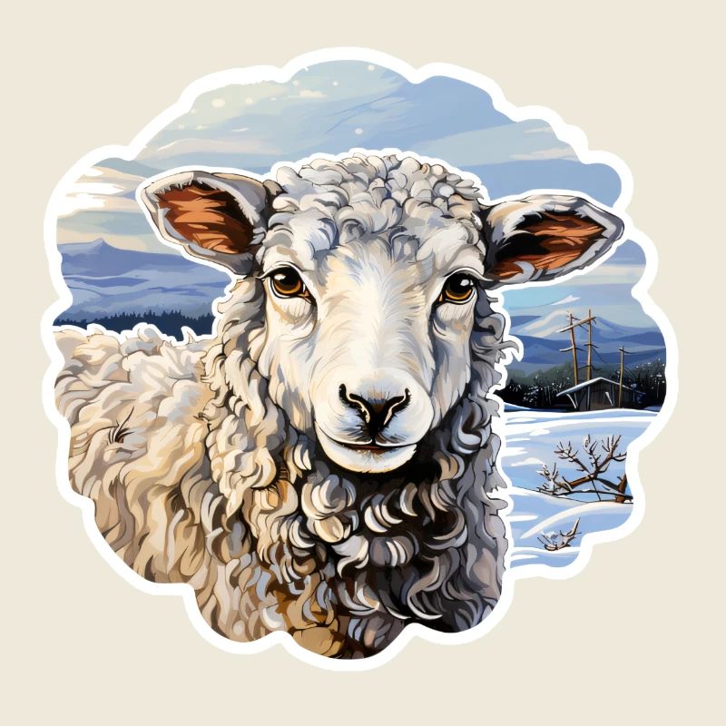 Paysage d’hiver avec des moutons