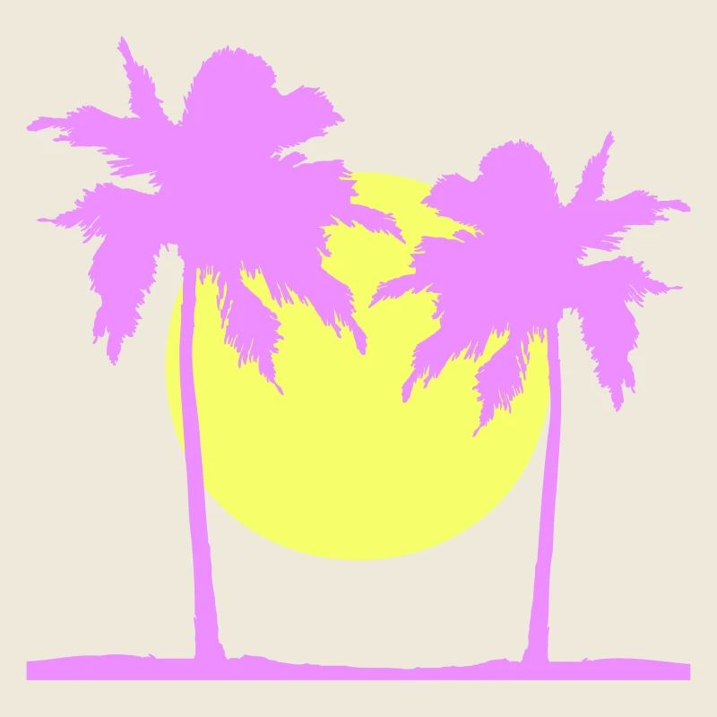 Two Palm Trees Island Sun Sunset Round Pink