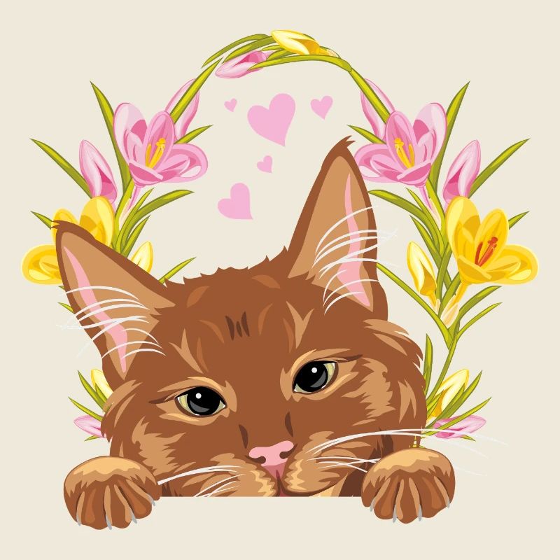 Jeter un coup d’œil mignon chat roux avec une couronne de fleurs