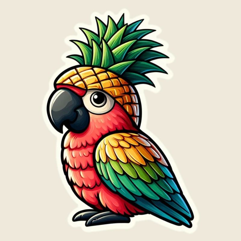 Little cute parrot with pineapple hat